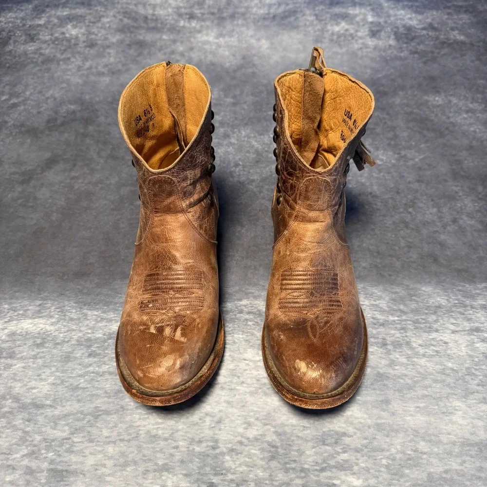 Shyanne Brown Leather Studded Tassel Ankle Western Boots 6.5 B BBW202‎